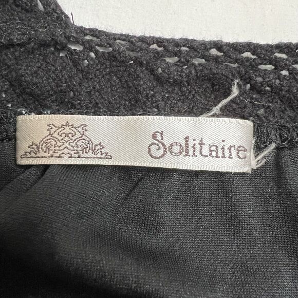 Black Crochet Lace Boho Square Neck 3/4 Sleeve Top Size L Whimsy Goth Witchy - Picture 5 of 11